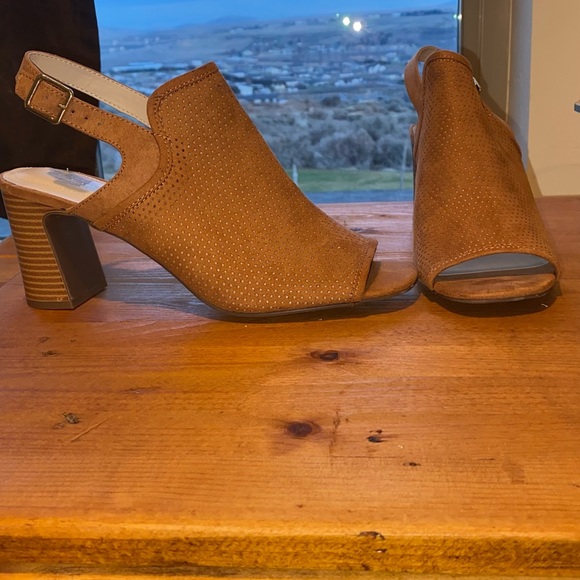 Liz Claiborne Shoes - Liz Claiborne Brown Peep-Toe Block Heels. Worn once.